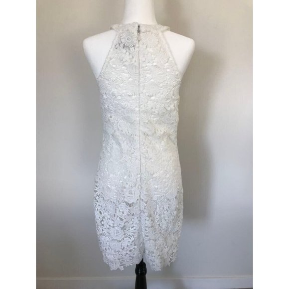 LULU'S Love Poem Crochet Lace Halter Sleeveless Bridal Mini Dress Size XL White - Picture 6 of 10